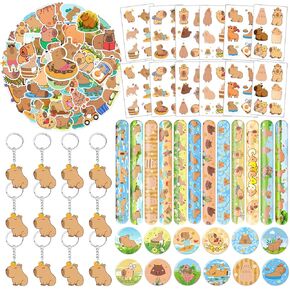98 PCS Capybara Party Favors ، وشم Capybara المؤقتة ، وأساور صفعة ، وسلاسل المفاتيح ، والملصقات ، والشارات للأطفال كابيبارا ديكورات حفل عيد ميلاد ومكافآت الفصل الدراسي