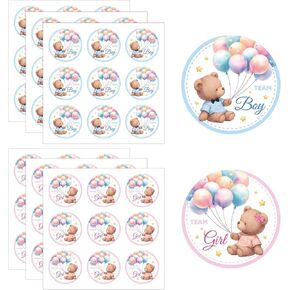 54pcs Gender Reveal Stickers, 1.97in Small Blue Pink Team Boy Girl Stickers Self-Adhesive Gender Reveal Labels for Scrapbook Games Baby Shower Party Favors Decorations (Round Style)