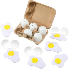 6 Pcs Fake Eggs in Egg Carton, Egg Carton and White Plastic Fake Eggs, Play Food Cooking DIY Kitchen Pretend Food Play Set Easter Home Farm Decor