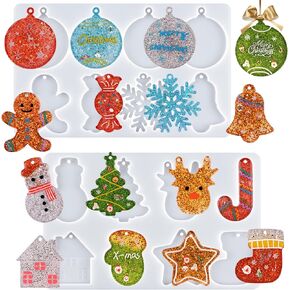 Actvty Christmas Resin Molds, 2 PCS Christmas Ornaments Silicone Molds for Epoxy Resin, 16 Cavities Large Pendant Molds DIY Resin Crafts Jewelry Keychain Xmas Gift Christmas Tree Decor
