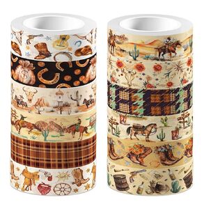 12 Rolls Cowboy موضوع Washi Tapes Wild West Cowboy Style Washi إخفاء الأشرطة ملصقات لاصقة للاصطدام لسرقة Scrapt