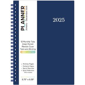 2025 Planner - Planner 2025, January 2025 - December 2025, 2025 Planner Weekly and Monthly with Tabs, 2025 Calendar with Flexible Cover, A5 Thick Paper, Twin-Wire Binding, Blue