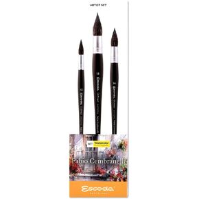 Escoda Signature Artist Watercolor Paint Brush Set, Fabio Cembranelli Set #1, Ultimo (Synthetic Squirrel) Mop Size 10, 14, 18