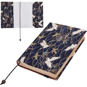 INFUNLY A5 Size Book Covers Canvas Book Protector for for 5.5x8.2 Book 8.26"×6.4" Book Sleeve Crane Pattern Dust Jackets Book Pouch for Paperbacks Hardcover Notebook Journal Textbooks