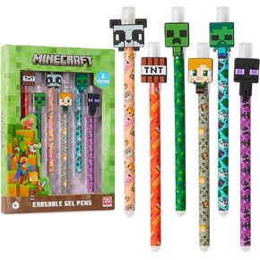 Minecraft Erasable Gel Pens Set, Colored Pens with Erasers Pack of 6, School Supplies - Gifts for Boys