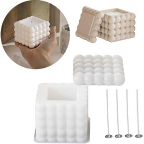 6pcs/مجموعة شمعة الفقاعة مع LID-4PCS شمعة ويك ، DIY 3D شمعة الشمعة شمعة صابون صابون صنع شمع