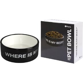 Ceramic Dog Bowl - طبق حيوان أليف أسود أصلي أين بيرة بلدي؟ - سعة 25 أوقية للكلاب الصغيرة والمتوسطة والكبيرة - وعاء الطعام والماء ، 6.3 × 6.3 × 2.4 بوصة