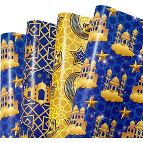 Oxylipo 12pcs eid mubara wrapping paper ، moon star words paper pattern pattern paper for رمضان كريم الإسلامي الإسلامي.