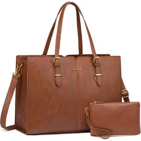 LoveVook Laptop Bag for Women ، حقيبة حمل عتيقة للعمل ، حقيبة كتف اليد المقاومة للماء ، حقيبة كمبيوتر مكتبية جلدية