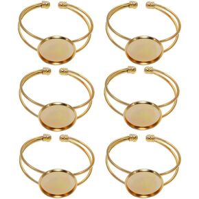 Friendship Bracelets Jewelry Tray 6pcs Bracelet Setting Round Blank Bezel Trays Ajustable Cuff Bangles Bracelets for DIY Craft Jewelry Making 20mm (Golden) Friendship Bracelets Jewelry Tray