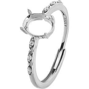 Benecreat 925 Sterling Silver Oval Prong Ring Protects ، Platinum Oval Gemstone Prong Ring Cabochon Ring Ring Base Flat
