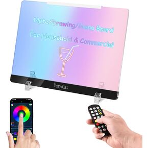 Extra-Thick 0.16X12X8.5 in LED Acrylic Wet Dry Erase Board,Amazing Unlimited-Color-Changing Dreamy Rainbow Light,Voice-Sensing Smart System,App & Remote Control,Glowing Desktop Drawing Note Board