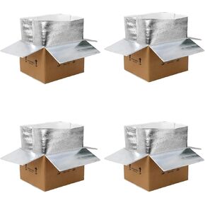 12x10x8''4 Pack Insulated Shipping Boxes with Aluminum Foil Liner, Double Insulated Carton for Frozen Food and hot,Reusable Perishable Shipper Cooler Box, Small Mailing Box for Shipping(wood)