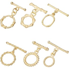 Beebeecraft 1 Box 12 Sets Toggle Clasps Real 18K Gold Plated T Bar Clasp Necklace Round Jewelry Fastener Connectors for Jewelry Making Findings Pendants Bracelet Necklace Earring DIY Crafts