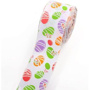 Easter Fabric Ribbons 10 Yards, Easter Day Green Spots Rabbits Pattern Burlap Edge Wired Ribbon for Easter Gift Wrapping Home Party Decoration Tree Crafts Supplies - 2.5 Inch x 10 Yards x 1 Roll