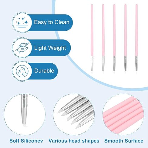 PATIKIL Silicone Clay Sculpting Tool, 15 Pcs Clay Shaping Tool Soft Rubber Modeling Dotting Tool for Pottery Clay Craft Painting Nail Rock, Pink/White (3mm) in Kuwait