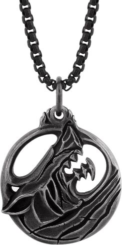 HAQUIL Wolf Necklace, Vintage Antique Crescent Moon Wolf Pendant, Faux Leather Cord, Wolf Jewelry Gift in Saudi Arabia