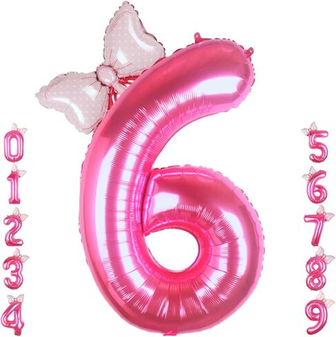 40 Inch Pink Number 6 Balloon with Mini Bow Balloon for Girls 6th Birthday Decorations, Pink Princess Western Cowgirl Theme Birthday Party Balloons Decorations Supplies in Saudi Arabia