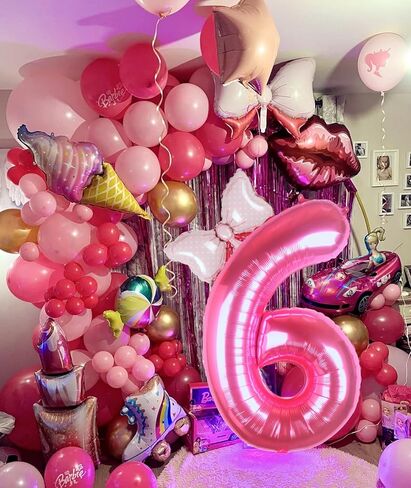 40 Inch Pink Number 6 Balloon with Mini Bow Balloon for Girls 6th Birthday Decorations, Pink Princess Western Cowgirl Theme Birthday Party Balloons Decorations Supplies in Saudi Arabia
