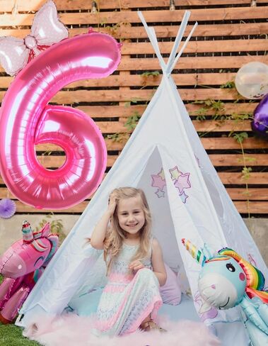 40 Inch Pink Number 6 Balloon with Mini Bow Balloon for Girls 6th Birthday Decorations, Pink Princess Western Cowgirl Theme Birthday Party Balloons Decorations Supplies in Saudi Arabia