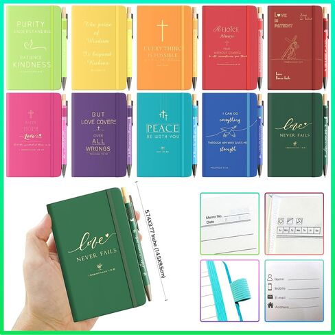 10 Sets of Christian Bible Prayer Journal Bulk A6 Pocket Notebook with Pens for Women and Men Family Teacher Sunday Church Easter Inspirational Gifts（5.74x3.77 Inches） in Kuwait