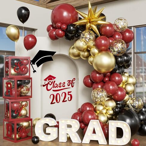 Graduation Balloon Arch Kit With Boxes, 136Pcs Green Gold Balloon Arch Garland Kit Include Green Gold Balloons Gold Confetti Balloons 4Pcs Boxes with Letters for Graduation Decorations Class of 2025 in Saudi Arabia