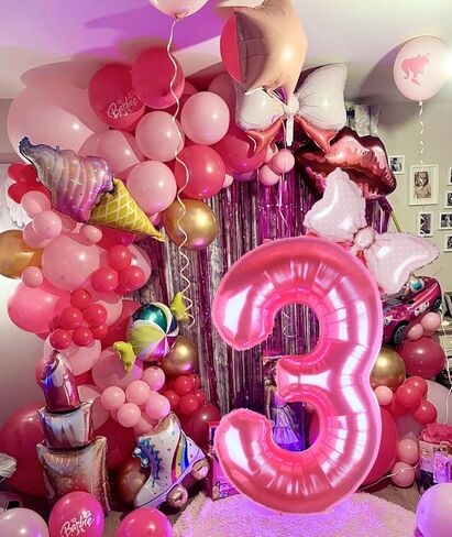 40 بوصة الوردي رقم 6 بالون مع البالون القوس المصغر للفتيات 6 أعياد الميلاد ، وردية الأميرة الوردي الغربية رعاة البقر موضوع البالونات حفلة عيد ميلاد لوازم اللوازم in Kuwait