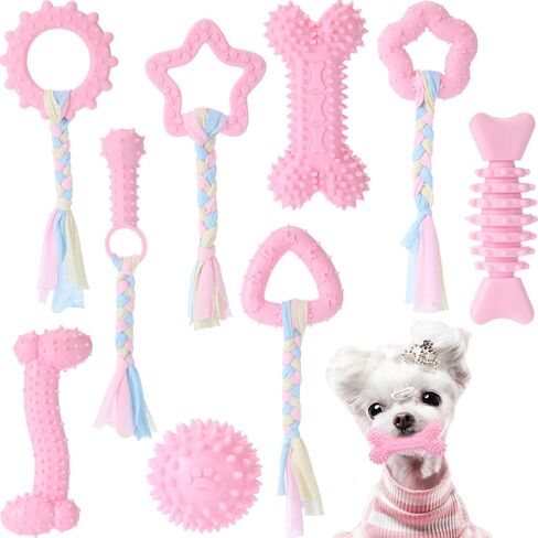 9 Pack Puppy Chew Toys for Teething Puppy Teething Chew Toys for 0-6 Months Suitable for Female Small Dogs(Pink) in Kuwait