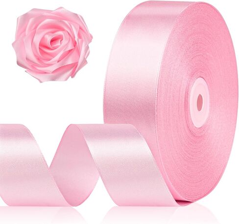 1-1/2 Inch 100 Yards Pink Satin Ribbon, Solid Fabric Ribbon Roll for Mother's Day Flower Bouquet, Gift Wrapping, Roses Making, Handmade Crafts in Saudi Arabia