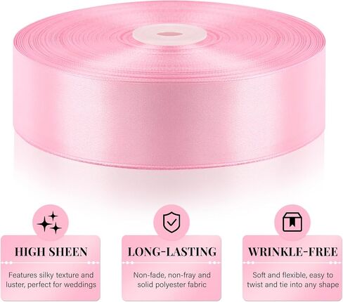 1-1/2 Inch 100 Yards Pink Satin Ribbon, Solid Fabric Ribbon Roll for Mother's Day Flower Bouquet, Gift Wrapping, Roses Making, Handmade Crafts in Saudi Arabia