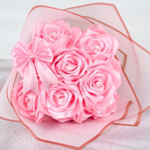 1-1/2 Inch 100 Yards Pink Satin Ribbon, Solid Fabric Ribbon Roll for Mother's Day Flower Bouquet, Gift Wrapping, Roses Making, Handmade Crafts in Saudi Arabia