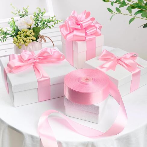 1-1/2 Inch 100 Yards Pink Satin Ribbon, Solid Fabric Ribbon Roll for Mother's Day Flower Bouquet, Gift Wrapping, Roses Making, Handmade Crafts in Saudi Arabia