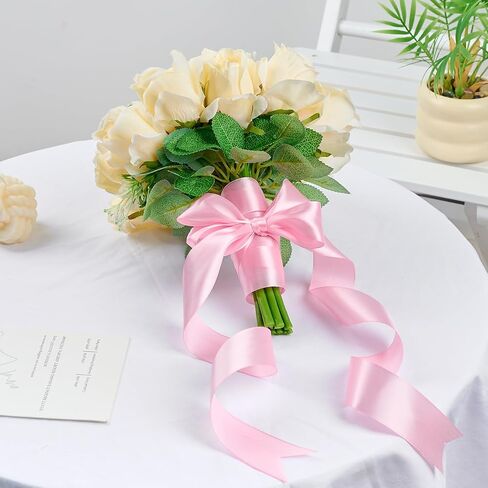 1-1/2 Inch 100 Yards Pink Satin Ribbon, Solid Fabric Ribbon Roll for Mother's Day Flower Bouquet, Gift Wrapping, Roses Making, Handmade Crafts in Saudi Arabia