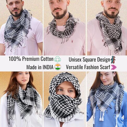 LOVARZI Skull Scarf for Men & Women - Black & White Cotton Square Neck Scarf - Palestinian Shemagh Tactical Scarf - Pirate Bandana Head Wrap With Skulls - Goth Accessories Halloween Scarf in Kuwait