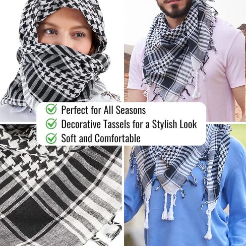 LOVARZI Skull Scarf for Men & Women - Black & White Cotton Square Neck Scarf - Palestinian Shemagh Tactical Scarf - Pirate Bandana Head Wrap With Skulls - Goth Accessories Halloween Scarf in Kuwait