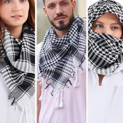 LOVARZI Skull Scarf for Men & Women - Black & White Cotton Square Neck Scarf - Palestinian Shemagh Tactical Scarf - Pirate Bandana Head Wrap With Skulls - Goth Accessories Halloween Scarf in Kuwait