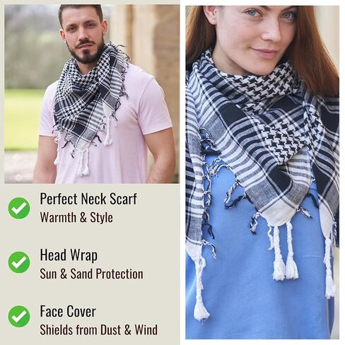 LOVARZI Skull Scarf for Men & Women - Black & White Cotton Square Neck Scarf - Palestinian Shemagh Tactical Scarf - Pirate Bandana Head Wrap With Skulls - Goth Accessories Halloween Scarf in Kuwait