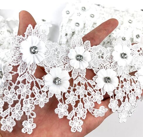 Heyiwell 1Yard Pink 3D Rhinestone Embroidered Flower with Tassel Lace Edge Trim for Sewing Crafts Clothes Dress Home Decoration 3.5" Inch in Saudi Arabia