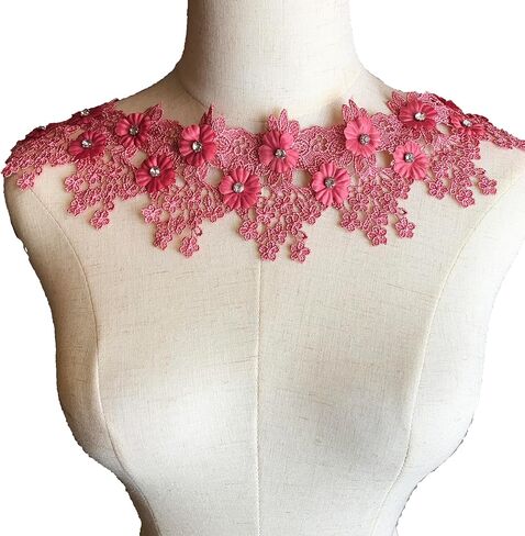 Heyiwell 1yard Pink 3D Rhinestone Flowered Flower مع حافة الدانتيل الشرانق لخياطة الحرف اليدوية لباس المنزل زخرفة 3.5 بوصة in Kuwait
