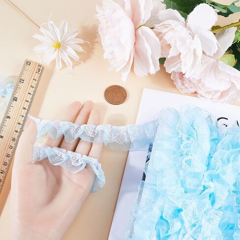 Gorgecraft 12.5 ياردة طبقات مزدوجة عضوية Lugbon Lace Lace مطاطية ساتان حافة الدانتيل حافة 1 بوصة واسعة الأرجواني شيفون زركشة متزايدة النسيج تول من أجل القماش زينة DIY خياطة الحرف اليدوية in Kuwait
