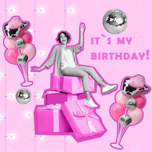 4 Set Cowgirl Party Decorations Disco Ball Balloon Disco Cowgirl Party Decorations for Birthday Pink Baby Shower Supplies (Disco Ball) in Saudi Arabia
