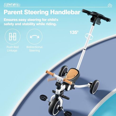 Ridego 5 in 1 Tricycle for Toddlers 3-5 Years Old,Foldable Toddler Bike with Push Handle and Cup Holder, Ideal Balance Bike and Birthday Gifts for 2 3 4 5 Year Old Boys Girls,Pink in Kuwait