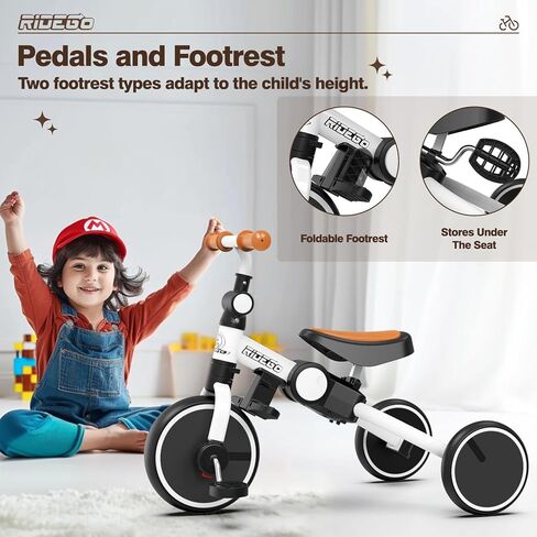 Ridego 5 in 1 Tricycle for Toddlers 3-5 Years Old,Foldable Toddler Bike with Push Handle and Cup Holder, Ideal Balance Bike and Birthday Gifts for 2 3 4 5 Year Old Boys Girls,Pink in Kuwait