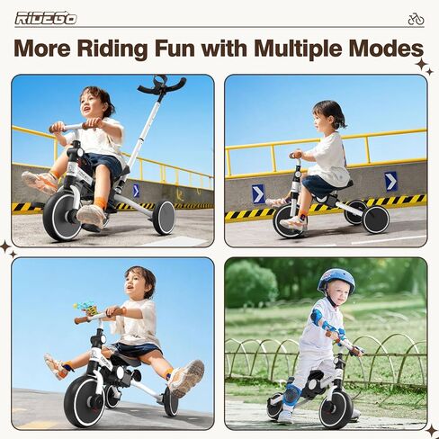 Ridego 5 in 1 Tricycle for Toddlers 3-5 Years Old,Foldable Toddler Bike with Push Handle and Cup Holder, Ideal Balance Bike and Birthday Gifts for 2 3 4 5 Year Old Boys Girls,Pink in Kuwait