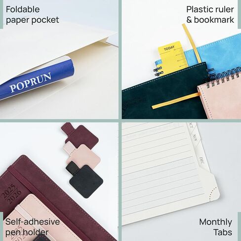 Poprun Planner 2025-2026 دفتر ملاحظات أسبوعي (متوسط ​​8.5'x 6.5 '') ، التقويم الأكاديمي (يوليو 25 - يونيو 26) مع علامات تبويب شهرية ، غطاء ناعم دوامة ، جيب داخلي ، 100 GSM - أسود - أسود in Kuwait
