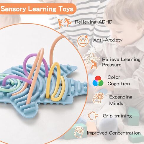 2 عبوة على الوجهين على الوجهين لعبة تململ السيليكون الحسية مع 20 سلاسل عشوائية اللون ، لوحة النشاط الحسي للأطفال والبالغين المصابين بالتوحد ، ADHD ، صامت ، تخفيف التوتر ، التهدئة ، التركيز ، هدية للفتيات الفتيان in Kuwait