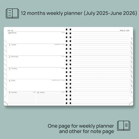Poprun Planner 2025-2026 دفتر ملاحظات أسبوعي (متوسط ​​8.5'x 6.5 '') ، التقويم الأكاديمي (يوليو 25 - يونيو 26) مع علامات تبويب شهرية ، غطاء ناعم دوامة ، جيب داخلي ، 100 GSM - أسود - أسود in Kuwait