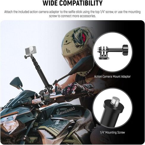 NEEWER Action Camera Pole Mount with Two 360° Ball Heads 1/4" Screw Action Camera Adapter, Holder Clamp for Motorcycle Bike Handlebar, Compatible with GoPro Hero13 12 11 10 9 Max360 Insta360 DJI Osmo in Saudi Arabia