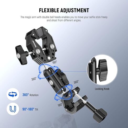 NEEWER Action Camera Pole Mount with Two 360° Ball Heads 1/4" Screw Action Camera Adapter, Holder Clamp for Motorcycle Bike Handlebar, Compatible with GoPro Hero13 12 11 10 9 Max360 Insta360 DJI Osmo in Saudi Arabia