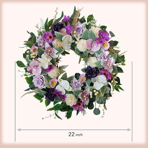 Lavender Wreaths for Front Door, 20 inch Artificial Farmhouse Wreaths for Wall Window Party Wedding Decor Indoor Outdoor Spring Summer Fall Decoration in Kuwait